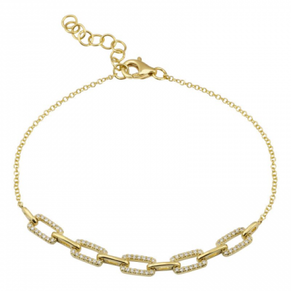 14k Yellow Gold Diamond  Link Chain Bracelet 