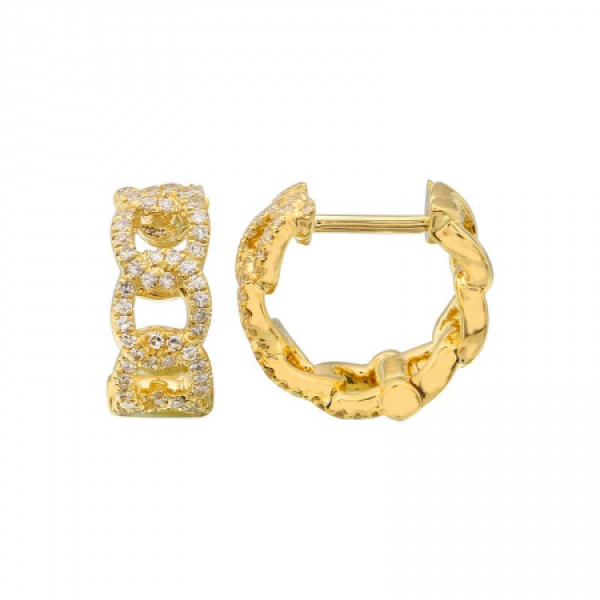 14K Yellow Gold Diamond Link Huggie Earrings