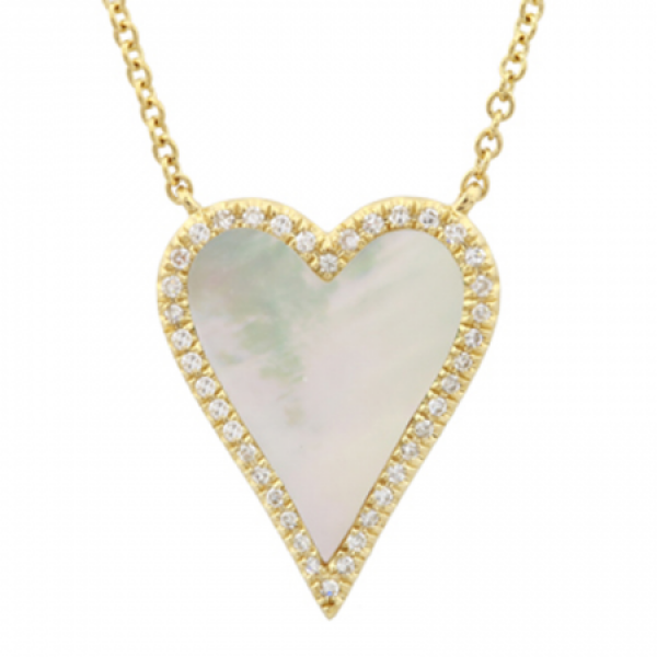 14K Yellow Gold and Mother of Pearl Diamond Heart