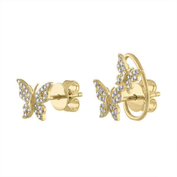 14k Yellow Gold Diamond Butterfly Earrings