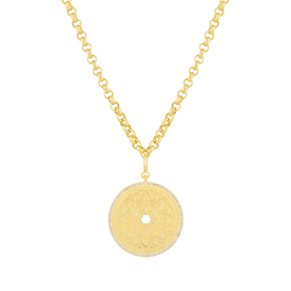 18k Gold Plated Medallion On Rolo Chain Necklace