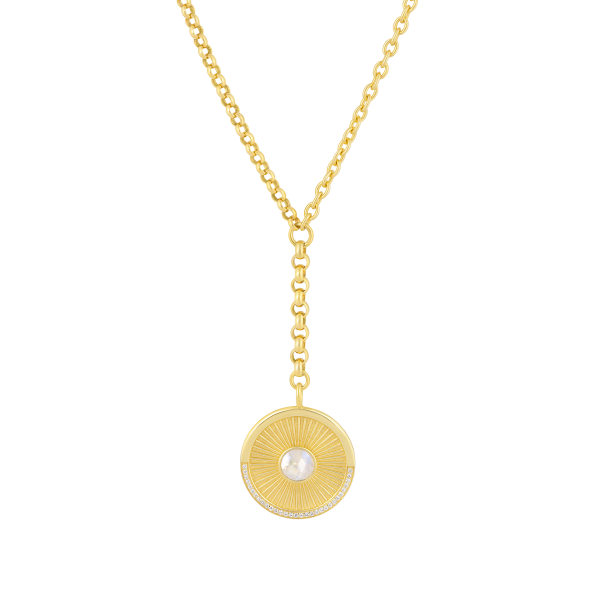 18k Yellow Gold Plated Lariat With Moonstone Pendant Necklace
