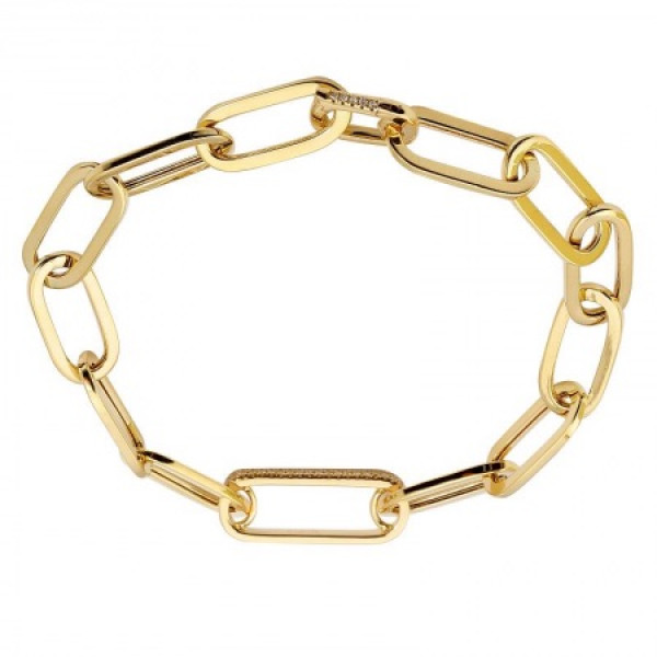 14k Yellow Gold Link Bracelet w Diamond Accent