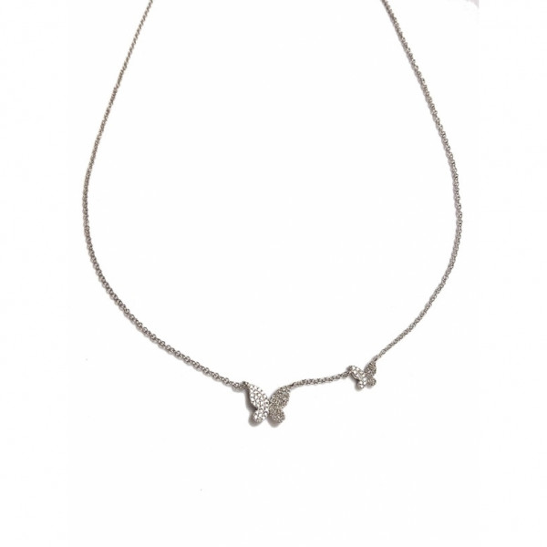 14k Diamond White Gold Double Butterfly Necklace