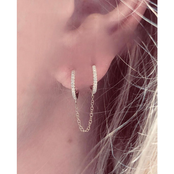 14k Double Diamond Huggie Earring