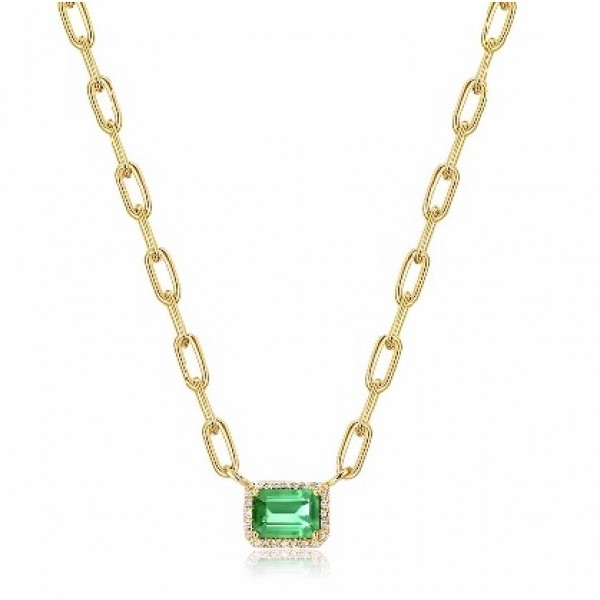 14k Yellow Gold Diamond Emerald Link Necklace