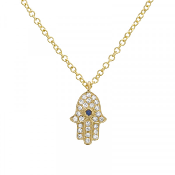 14k Yellow Gold Mini Diamond Hamsa Necklace