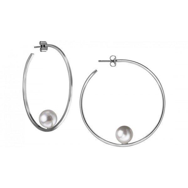 Silver Hoop w Pearl Earring