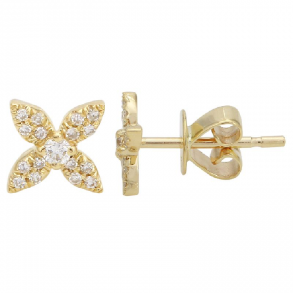 14k Yellow Gold Flower Diamond Stud Earrings