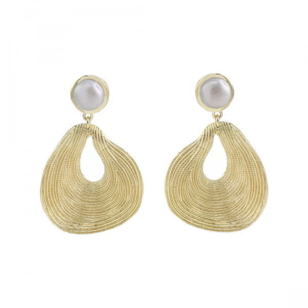 18k gold plated earrings with a Pearl  post and a textured drop