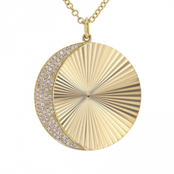 14k Yellow Gold Lines / Fluted Moon Diamond Necklace