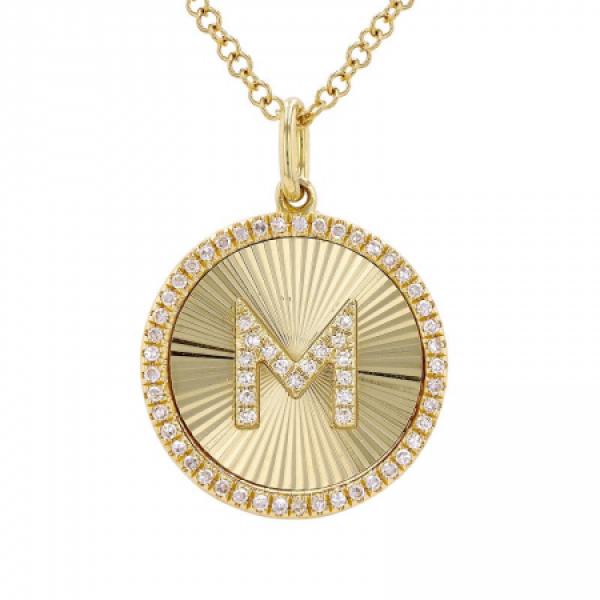 14k Fluted Diamond Initial Necklace