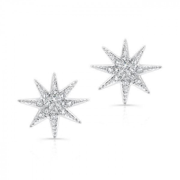 14k White Gold Diamond Starburst Stud Earrings