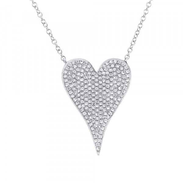 14K White Gold Diamond Pave Heart Necklace