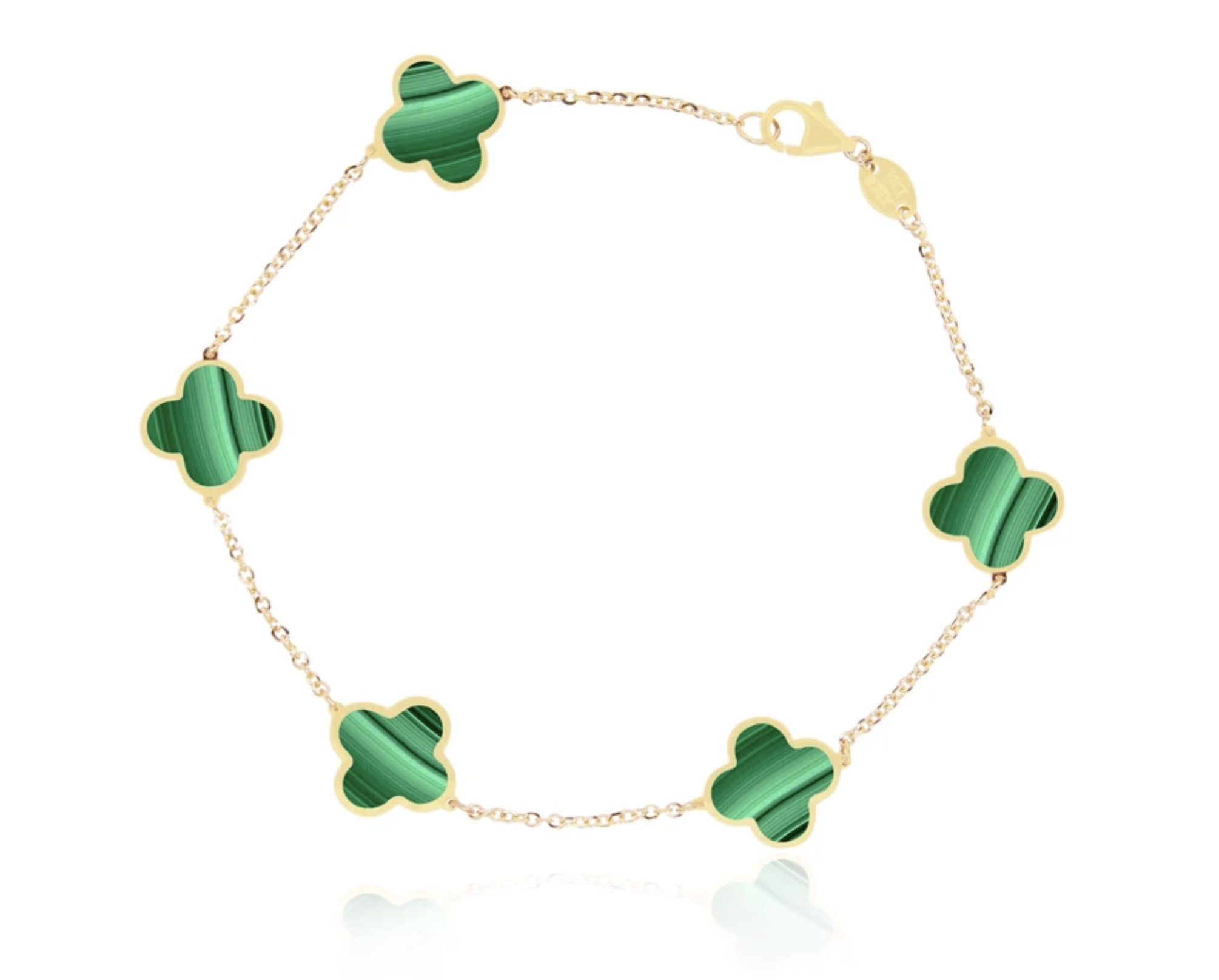 Gold chain green malachite clover bracelet