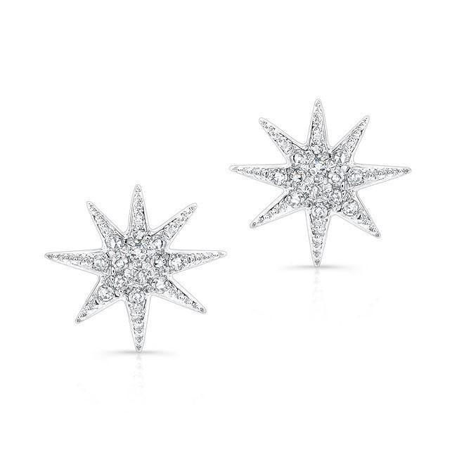 14k White Gold Diamond Starburst Stud Earrings - Earrings