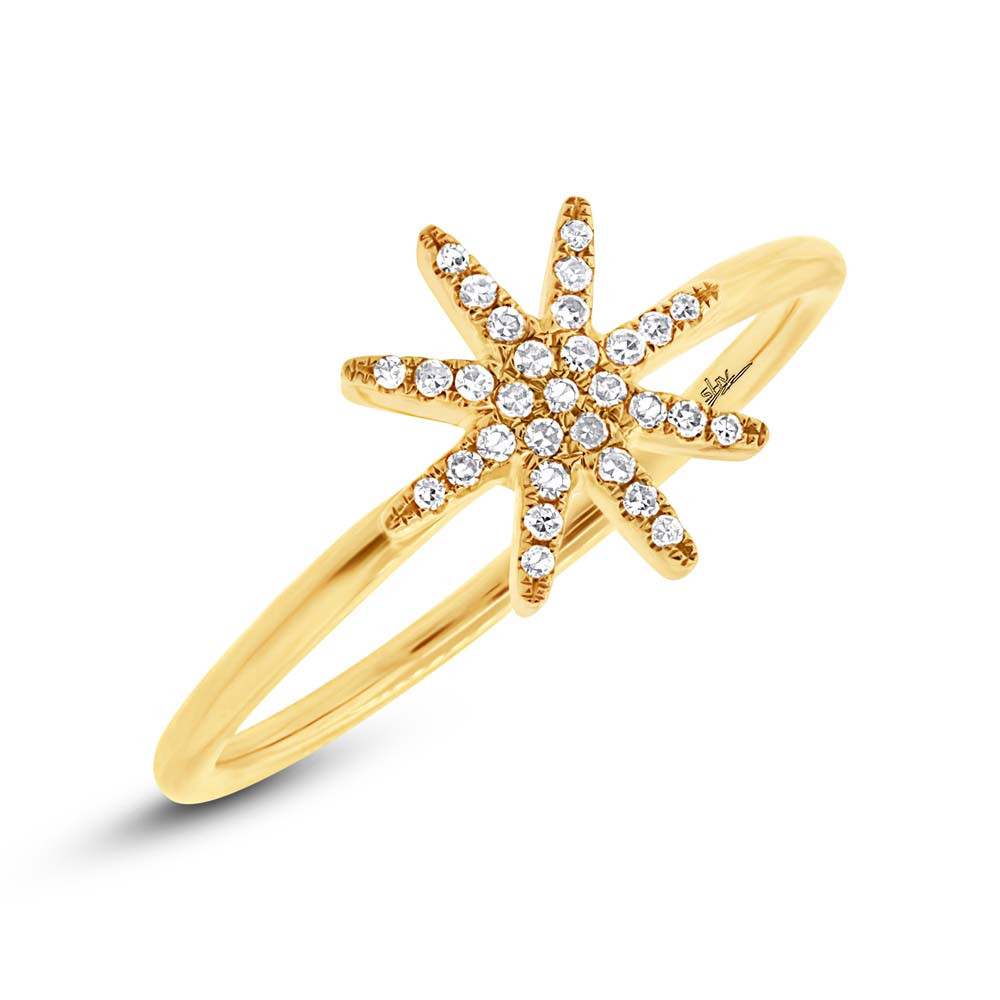 14K Yellow Gold Pave Diamond Starburst Ring - Rings
