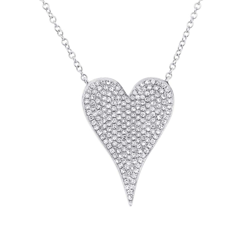 Pave Diamond Heart Pendant Necklace in 14K White Gold