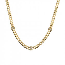 Yellow Gold Bezel Diamond Cuban Link Chain Necklace