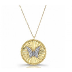 14k Yellow Gold Diamond Butterfly Disc Necklace 