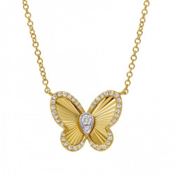 Fluted Gold Butterfly with Diamond Center and Diamond Pave Edging