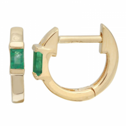 14k Yellow Gold Emerald Huggie Earring
