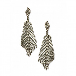 Feather Crsystal Oxidized Drop Earring