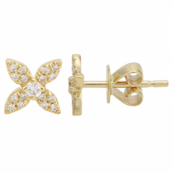 14k Yellow Gold Flower Diamond Stud Earrings