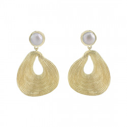 18k gold plated earrings with a Pearl  post and a textured drop