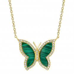 14K Yellow Gold Diamond & Malachite Butterfly Necklace