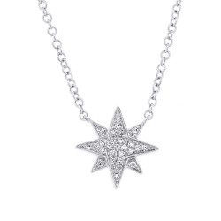 14 K White Gold Pave Diamond Star Necklace