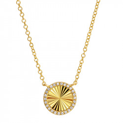Yellow Gold Lines with Fluted Disc Diamond Necklace