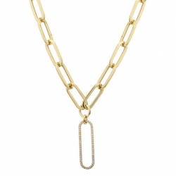 14K Yellow Gold Link Necklace with Diamond Link Drop 