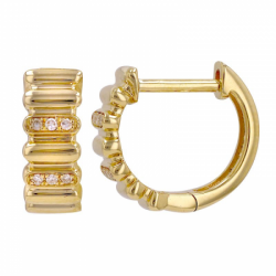 14K Yellow Gold Fluted Diamond Huggie Earrings