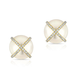 14k Yellow Gold Diamond X Pearl Stud Earrings