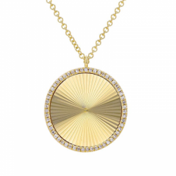 14K Yellow Gold Lines / Fluted Disc Diamond Necklace