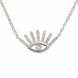 14k White Gold Evil Eye Diamond Necklace
