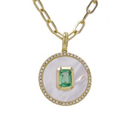 14k Diamond Mother of Pearl w Tsavorite Center Necklace