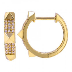 14k Yellow Gold Pyramid Diamond Huggie Earrings