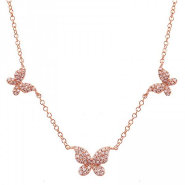14k Triple Diamond Butterfly Necklace