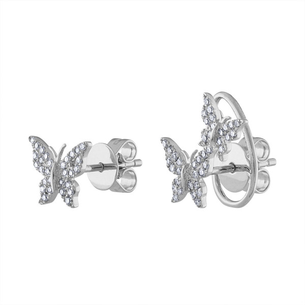 14k White Gold Diamond Butterfly Earrings
