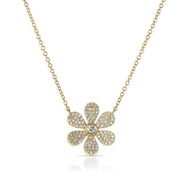 14k Yellow Gold Diamond Daisy Flower Necklace
