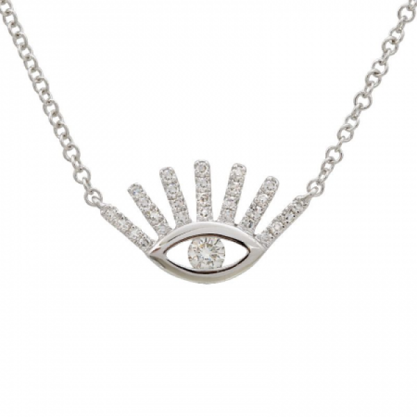 14k White Gold Evil Eye Diamond Necklace
