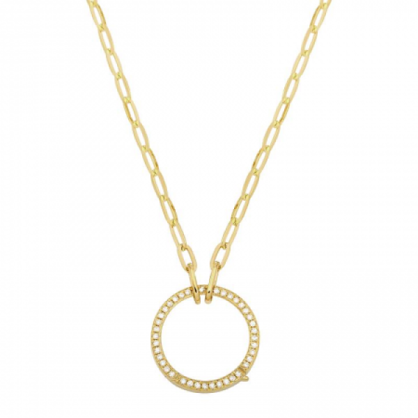 14K Yellow Gold Diamond Circle Enhancer on Yellow Gold Link Necklace