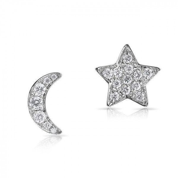 14k White Gold Diamond Moon & Star Suds