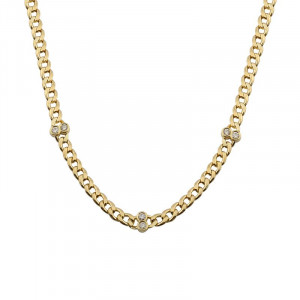 Yellow Gold Bezel Diamond Cuban Link Chain Necklace