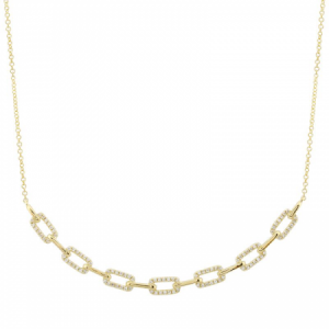 14K Yellow Gold Diamond Curved Link Bar necklace