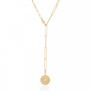 18k Yellow Gold Plated Medallion Lariat Necklace