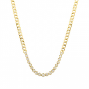 14k Yellow Gold Diamond Bezel Set Necklace 