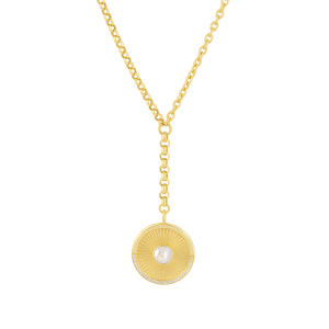 18k Yellow Gold Plated Lariat With Moonstone Pendant Necklace